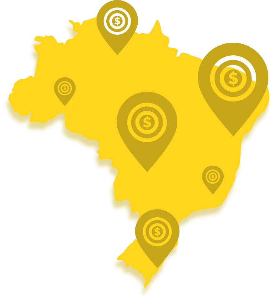 Mapa do Brasil destacando as cidades atendidas pela VGV X
